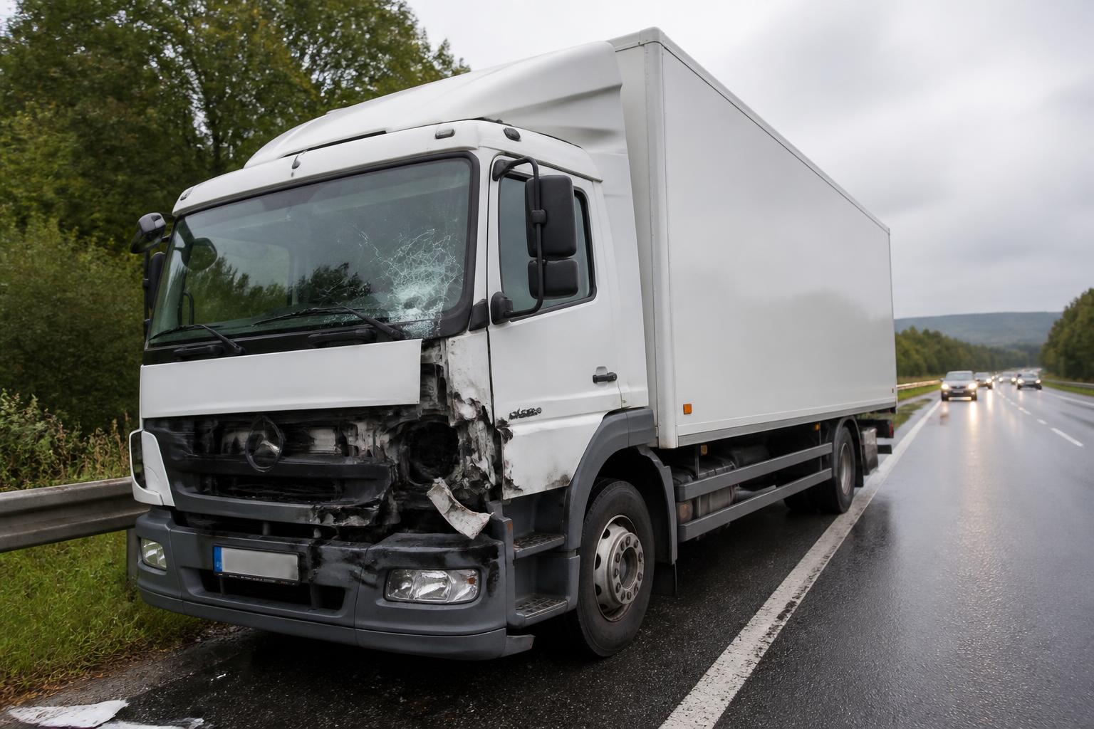 Beschädigter gewerblicher Lkw nach einem Verkehrsunfall